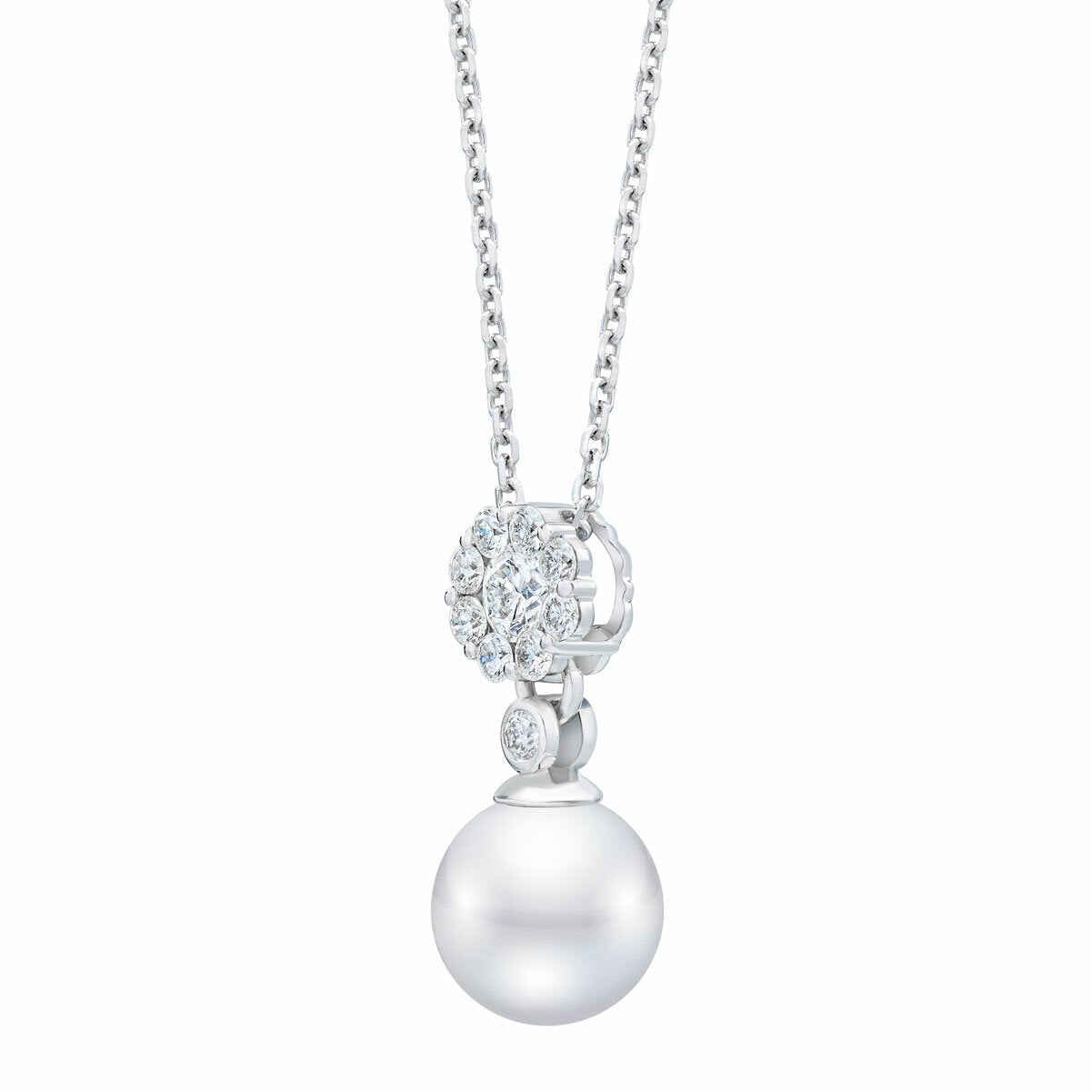 7.5-8mm Akoya Pearl & 0.30ctw Diamond Pendant, 14ct White Gold