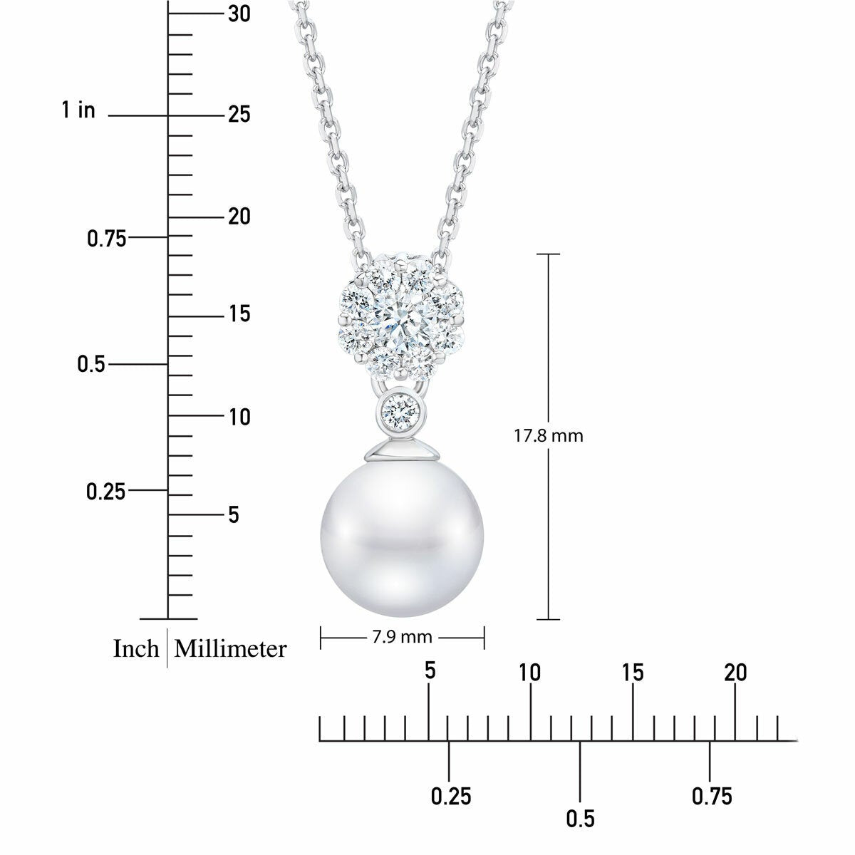 7.5-8mm Akoya Pearl & 0.30ctw Diamond Pendant, 14ct White Gold