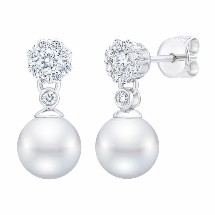 7-7.5mm Akoya Pearl & 0.45ctw Diamond Earrings, 14ct White Gold