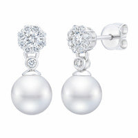 7-7.5mm Akoya Pearl & 0.45ctw Diamond Earrings, 14ct White Gold