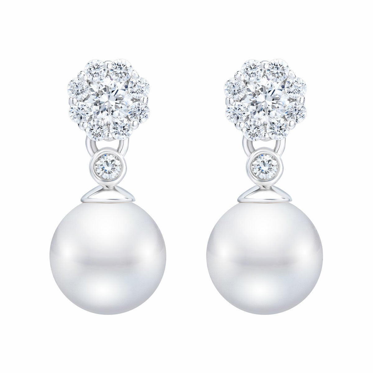 7-7.5mm Akoya Pearl & 0.45ctw Diamond Earrings, 14ct White Gold