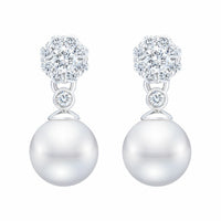 7-7.5mm Akoya Pearl & 0.45ctw Diamond Earrings, 14ct White Gold