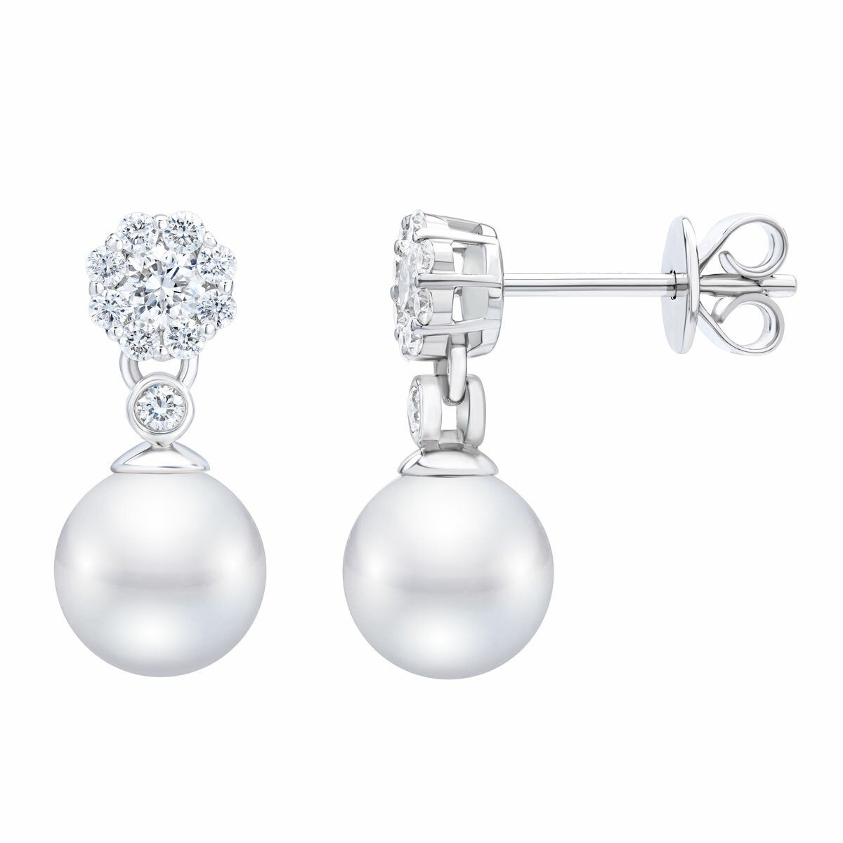 7-7.5mm Akoya Pearl & 0.45ctw Diamond Earrings, 14ct White Gold