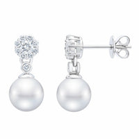 7-7.5mm Akoya Pearl & 0.45ctw Diamond Earrings, 14ct White Gold