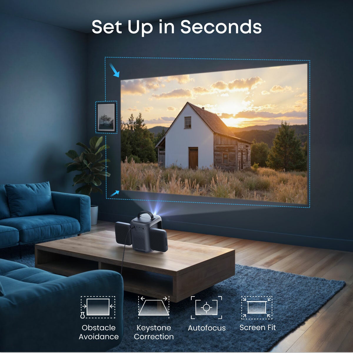 Soundcore Nebula P1 Full HD Smart Projector with Flippable Speakers, 100" Screen & Stand Bundle