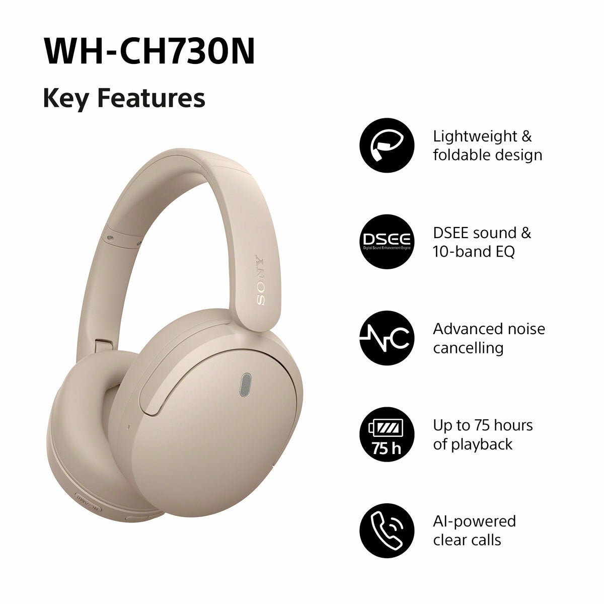 Sony WHCH730N Wireless Over-Ear Headphones
