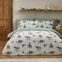 Catherine Lansfield Brushed Cotton Christmas Dogs Reversible Duvet Cover Set In 4 Sizes