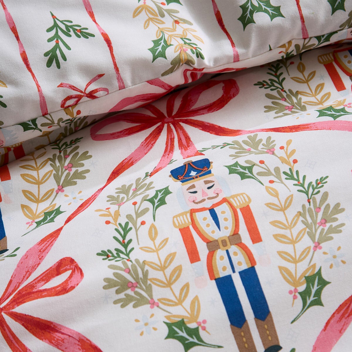 Catherine Lansfield Christmas Nutcracker Bows Reversible Duvet Cover Set In 3 Sizes