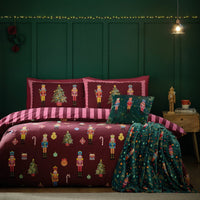 Catherine Lansfield Christmas Nutcracker Stripe Reversible Duvet Cover Set In 3 Sizes