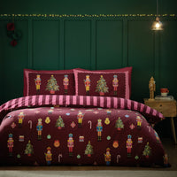 Catherine Lansfield Christmas Nutcracker Stripe Reversible Duvet Cover Set In 3 Sizes