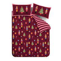 Catherine Lansfield Christmas Nutcracker Stripe Reversible Duvet Cover Set In 3 Sizes