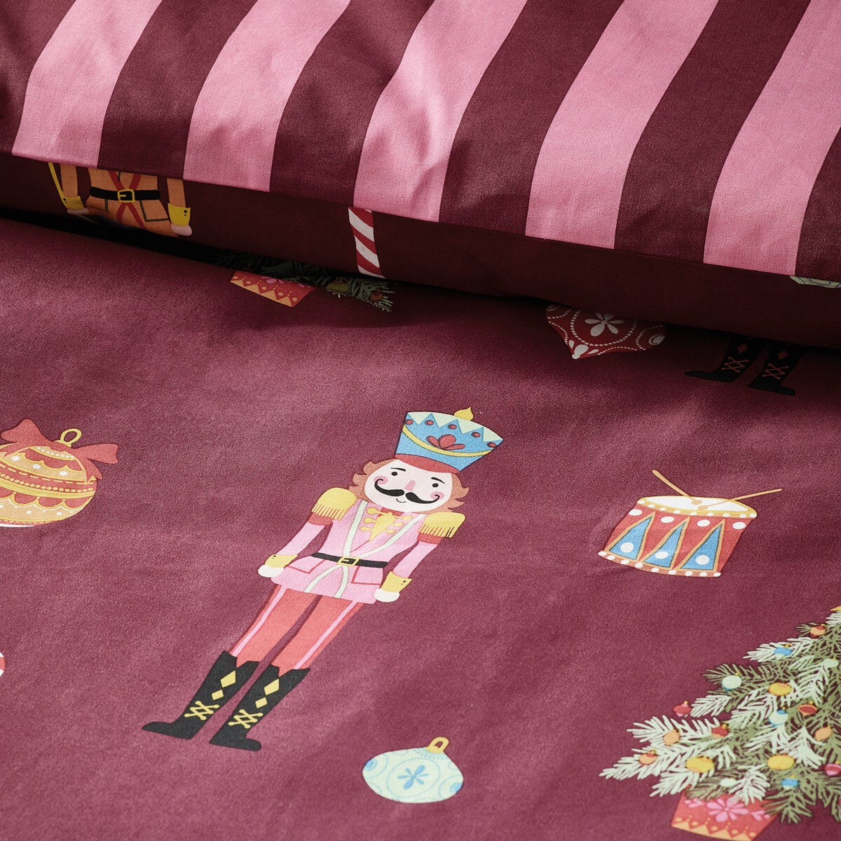 Catherine Lansfield Christmas Nutcracker Stripe Reversible Duvet Cover Set In 3 Sizes