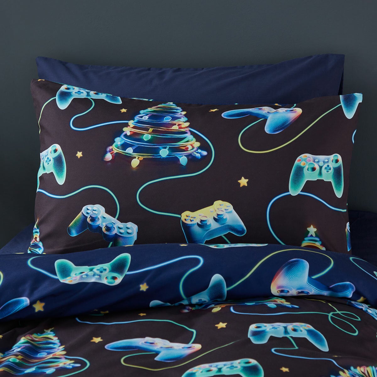 Catherine Lansfield Navy Christmas Gamer Duvet Cover Set In 2 Sizes
