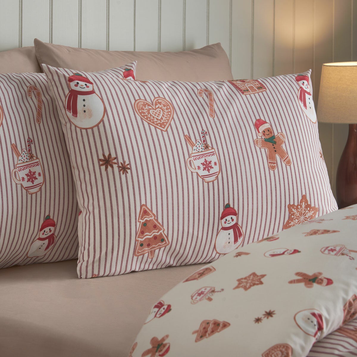 Catherine Lansfield Christmas Gingerbread Stripe Reversible Duvet Cover Set In 3 Sizes