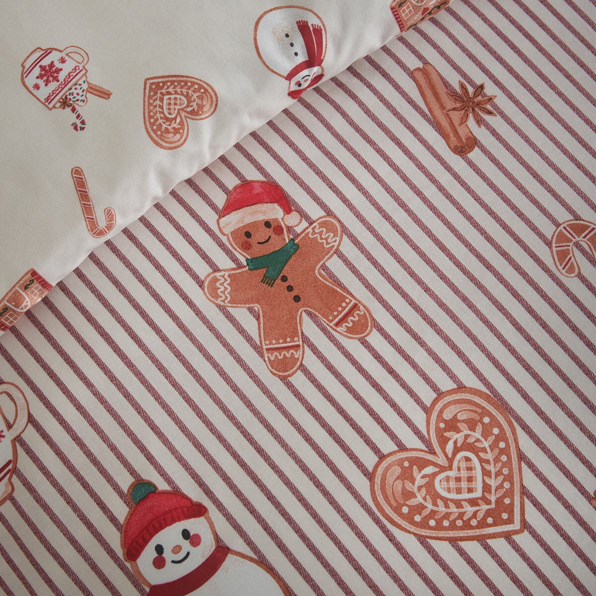 Catherine Lansfield Christmas Gingerbread Stripe Reversible Duvet Cover Set In 3 Sizes