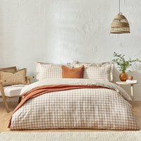 Barton Beige Gingham Check Duvet Cover Set | Biscuit Bedding | Yard – Riva
