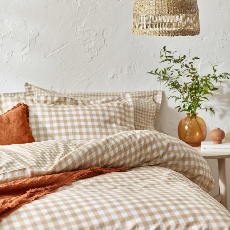 Barton Beige Gingham Check Duvet Cover Set | Biscuit Bedding | Yard – Riva