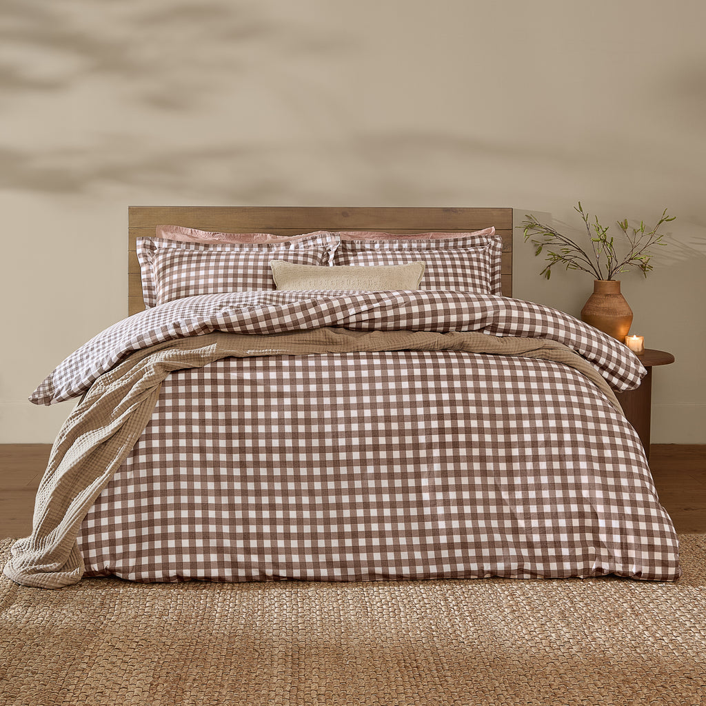 Barton Brown Gingham Check Duvet Cover Set | Chocolate Bedding | Yard – Riva Home