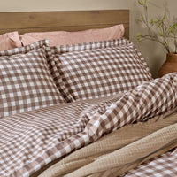 Barton Brown Gingham Check Duvet Cover Set | Chocolate Bedding | Yard – Riva Home