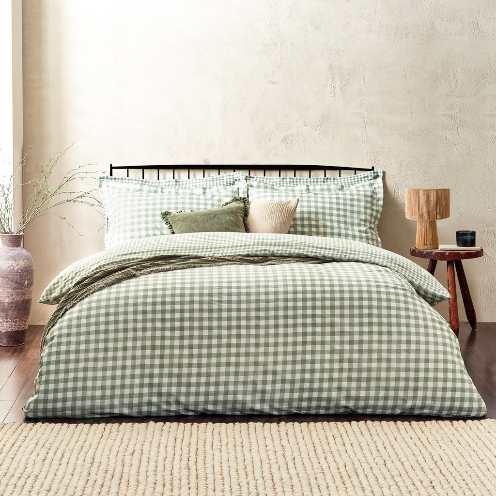 Barton Green Gingham Check Duvet Cover Set | Forest Bedding | Yard – Riva Home