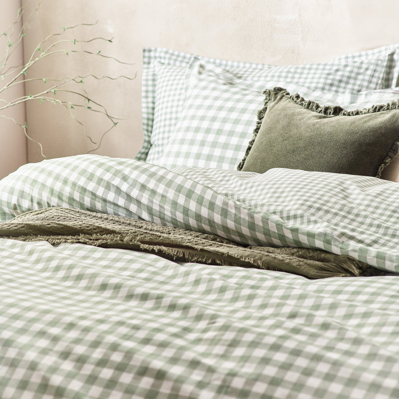 Barton Green Gingham Check Duvet Cover Set | Forest Bedding | Yard – Riva Home