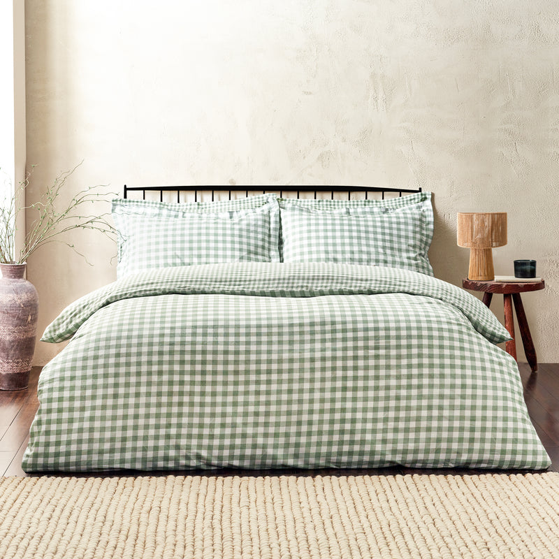 Barton Green Gingham Check Duvet Cover Set | Forest Bedding | Yard – Riva Home