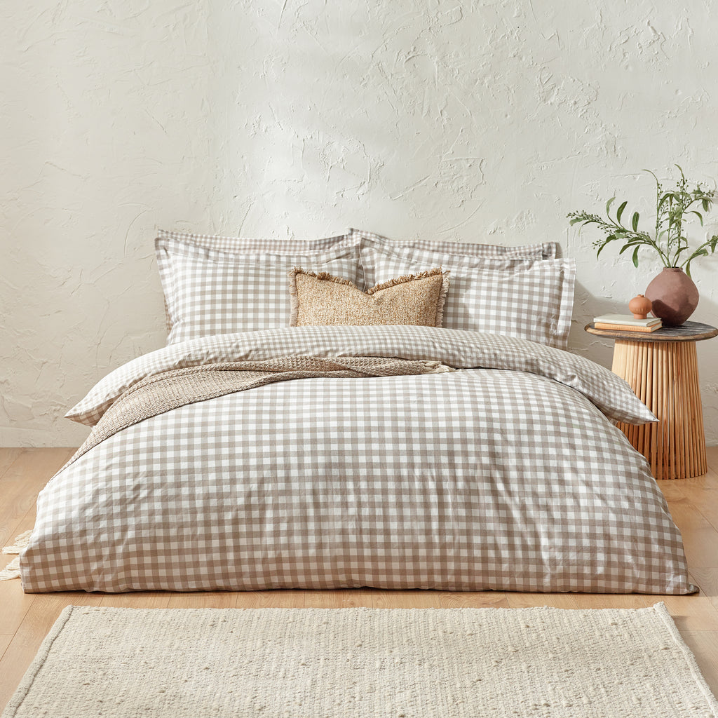 Barton Beige Gingham Check Duvet Cover Set | Natural Bedding | Yard – Riva Home