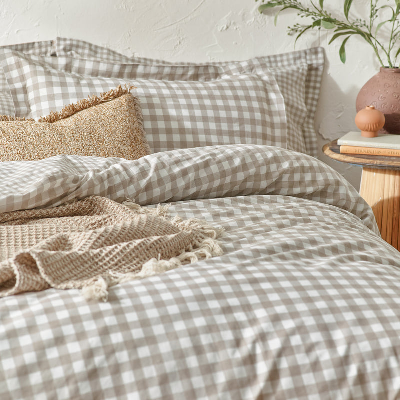 Barton Beige Gingham Check Duvet Cover Set | Natural Bedding | Yard – Riva Home