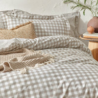 Barton Beige Gingham Check Duvet Cover Set | Natural Bedding | Yard – Riva Home