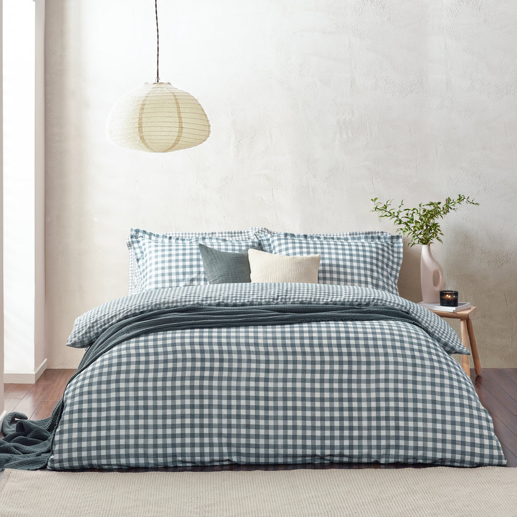 Barton Blue Gingham Check Duvet Cover Set | Navy Bedding | Yard – Riva Home