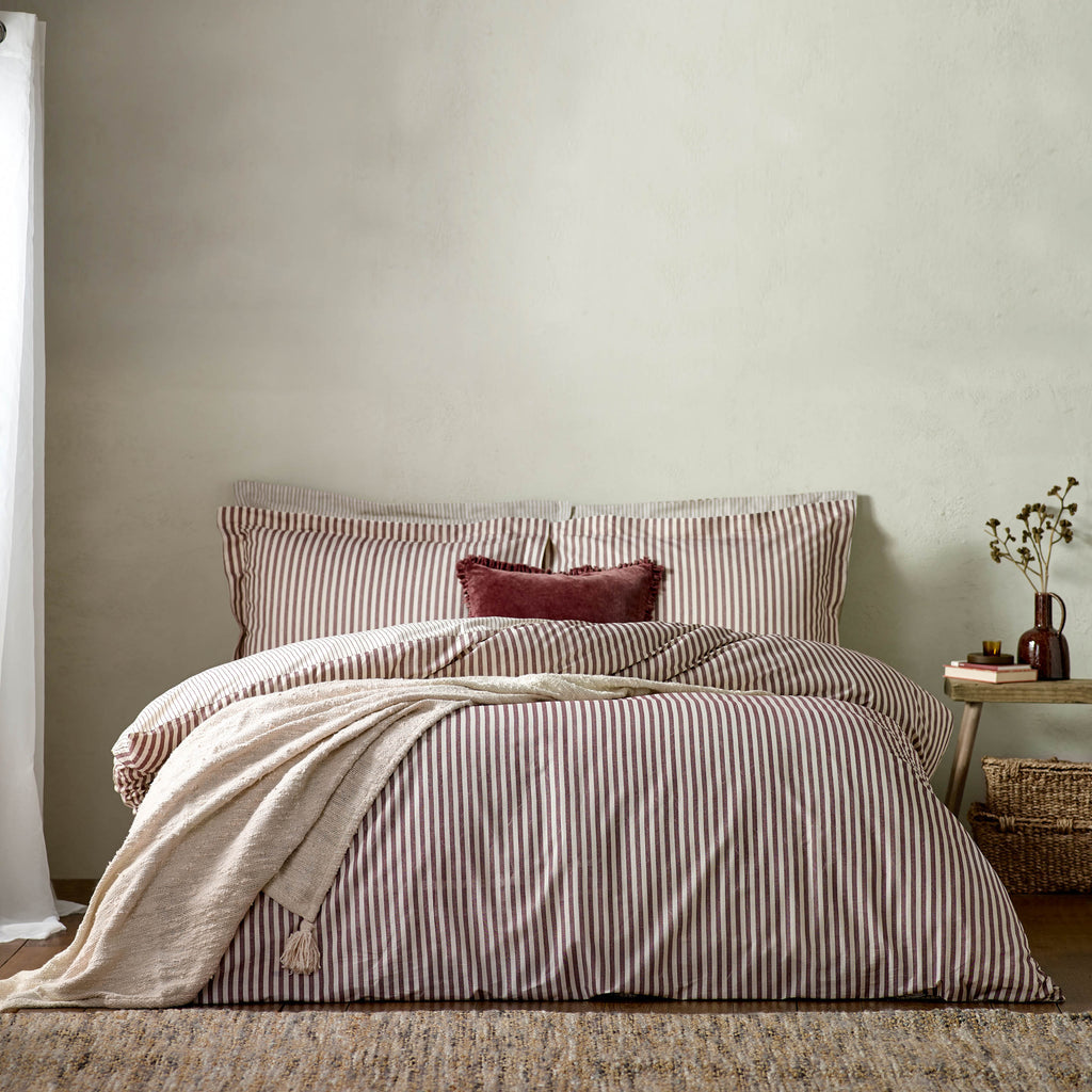 Hebden Red Stripe 100% Cotton Duvet Cover Set | Beetroot Bedding | Yard – Riva Home