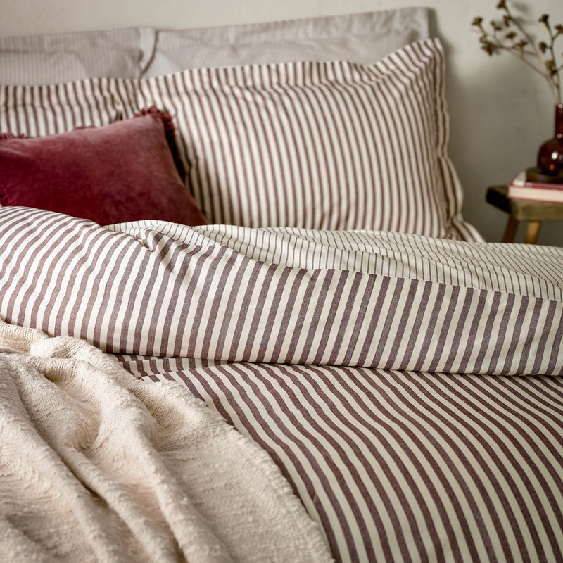 Hebden Red Stripe 100% Cotton Duvet Cover Set | Beetroot Bedding | Yard – Riva Home