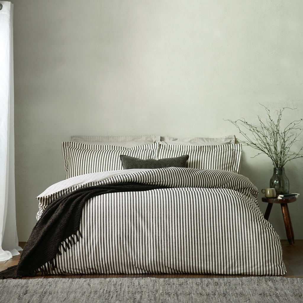Hebden Black Stripe 100% Cotton Duvet Cover Set | Black Bedding | Yard – Riva Home