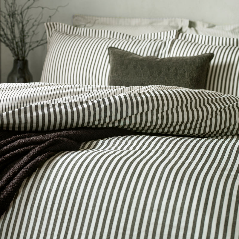 Hebden Black Stripe 100% Cotton Duvet Cover Set | Black Bedding | Yard – Riva Home