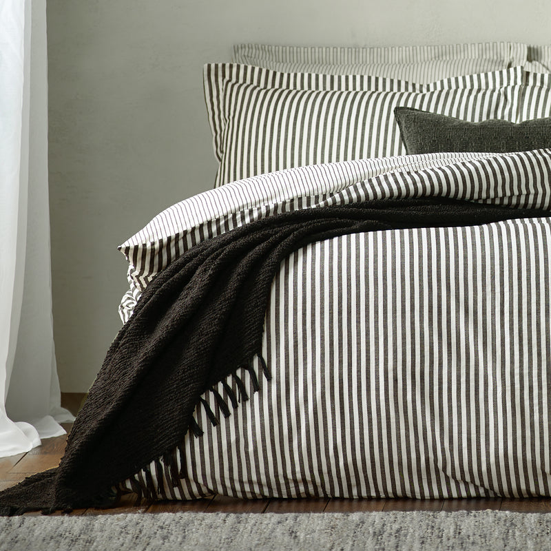 Hebden Black Stripe 100% Cotton Duvet Cover Set | Black Bedding | Yard – Riva Home