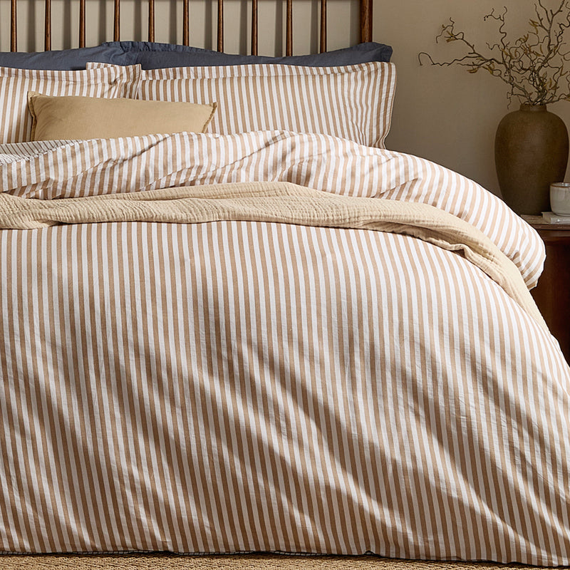 Hebden Brown Stripe 100% Cotton Duvet Cover Set | Caramel Bedding | Yard – Riva Home