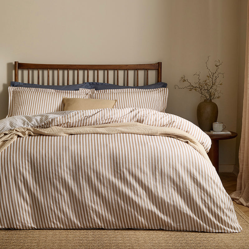 Hebden Brown Stripe 100% Cotton Duvet Cover Set | Caramel Bedding | Yard – Riva Home