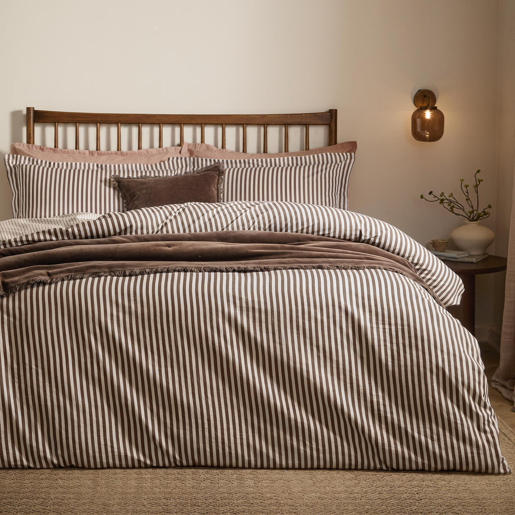 Hebden Brown Stripe 100% Cotton Duvet Cover Set | Espresso Brown Bedding | Yard – Riva Home