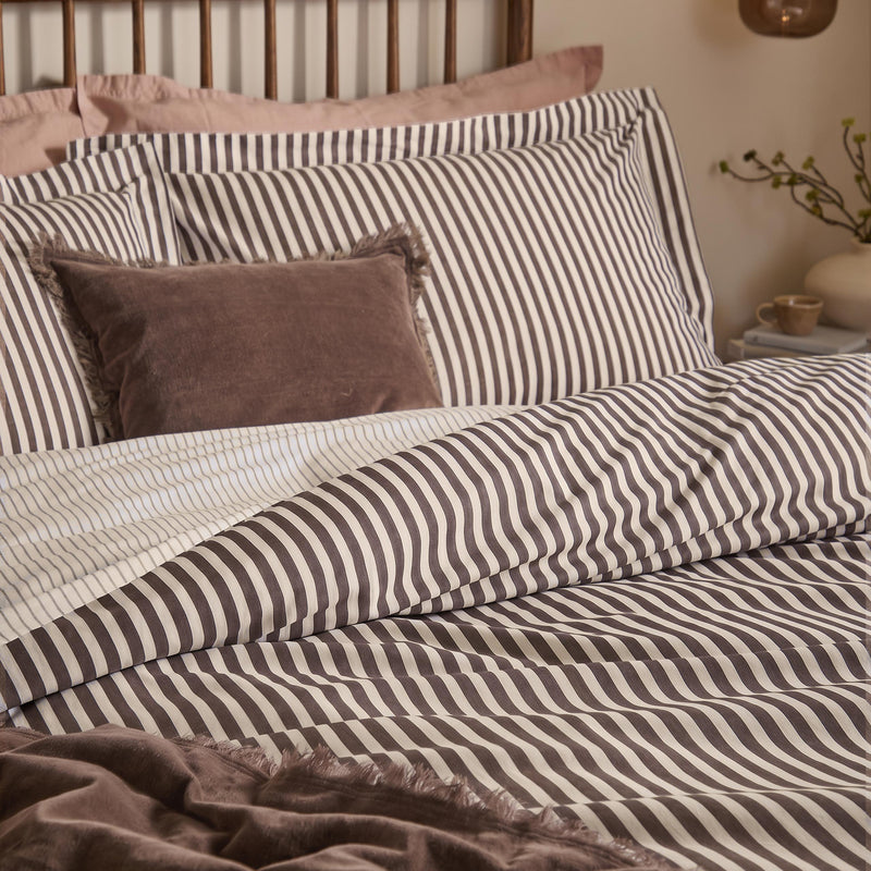 Hebden Brown Stripe 100% Cotton Duvet Cover Set | Espresso Brown Bedding | Yard – Riva Home