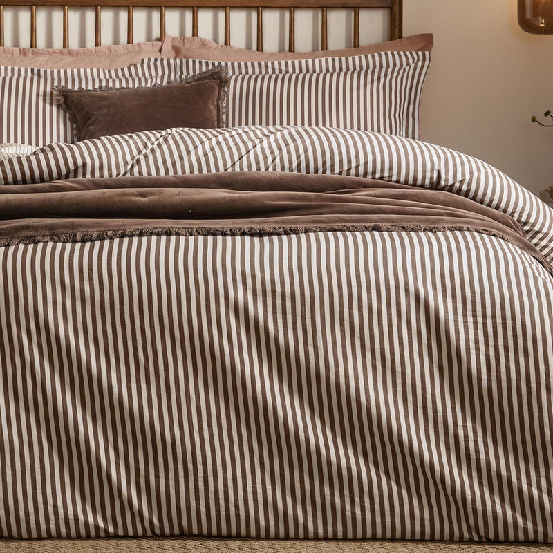 Hebden Brown Stripe 100% Cotton Duvet Cover Set | Espresso Brown Bedding | Yard – Riva Home