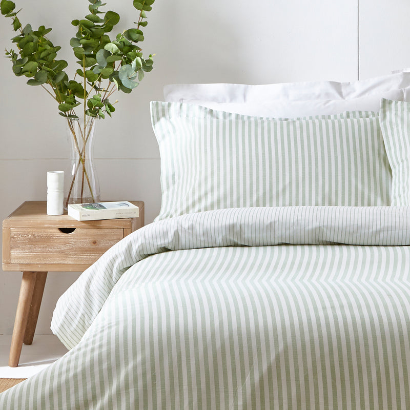 Hebden Green Stripe 100% Cotton Duvet Cover Set | Eucalyptus Bedding | Yard – Riva Home