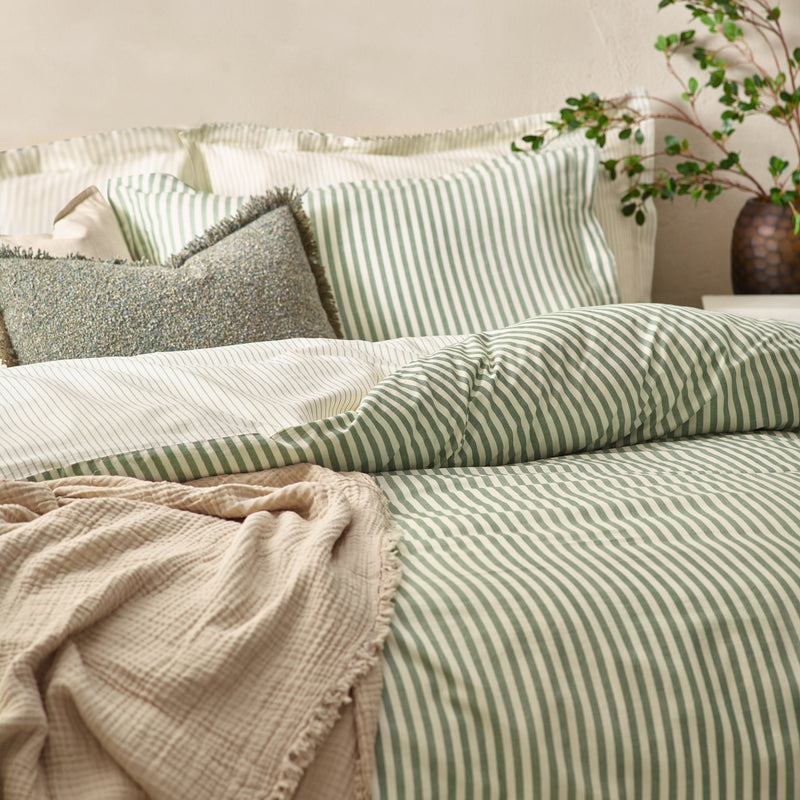 Hebden Green Stripe 100% Cotton Duvet Cover Set | Forest Bedding | Yard – Riva Home