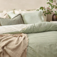 Hebden Green Stripe 100% Cotton Duvet Cover Set | Forest Bedding | Yard – Riva Home