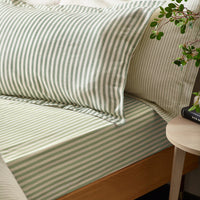Hebden Green Stripe 100% Cotton Duvet Cover Set | Forest Bedding | Yard – Riva Home
