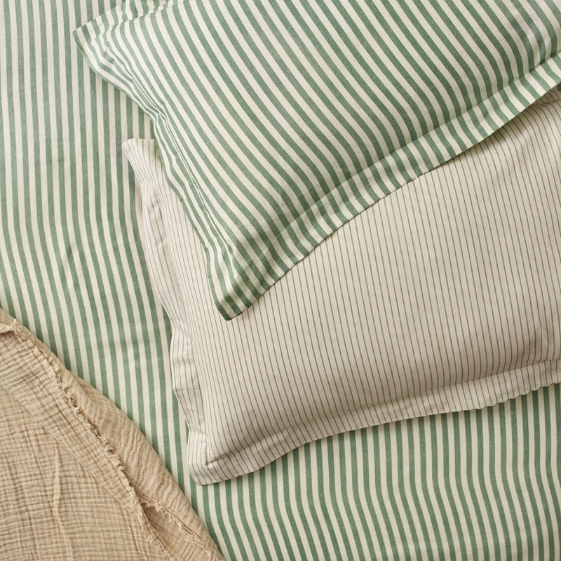 Hebden Green Stripe 100% Cotton Duvet Cover Set | Forest Bedding | Yard – Riva Home