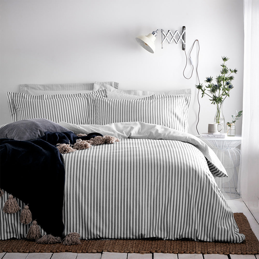 Hebden Grey Stripe 100% Cotton Duvet Cover Set | Grey Bedding | Yard – Riva Home