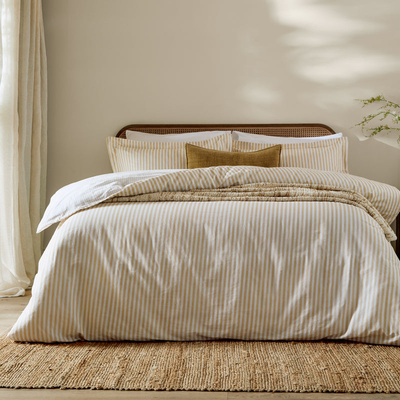 Hebden Yellow Stripe 100% Cotton Duvet Cover Set | Honey Yellow Bedding | Yard – Riva Home