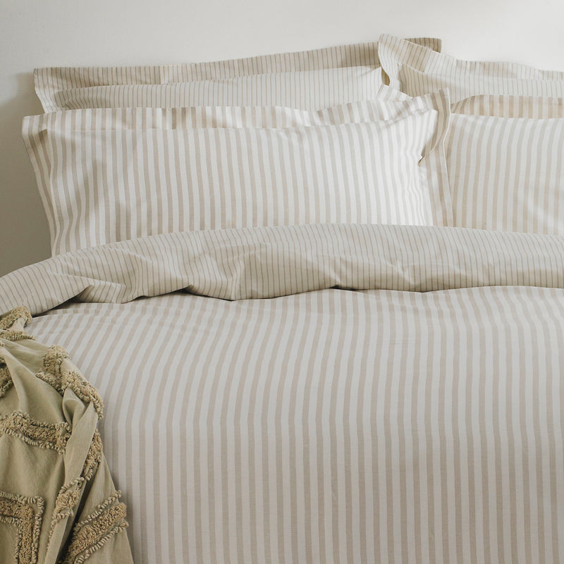 Hebden Beige Mélange Stripe 100% Cotton Duvet Cover Set | Natural | Yard – Riva Home