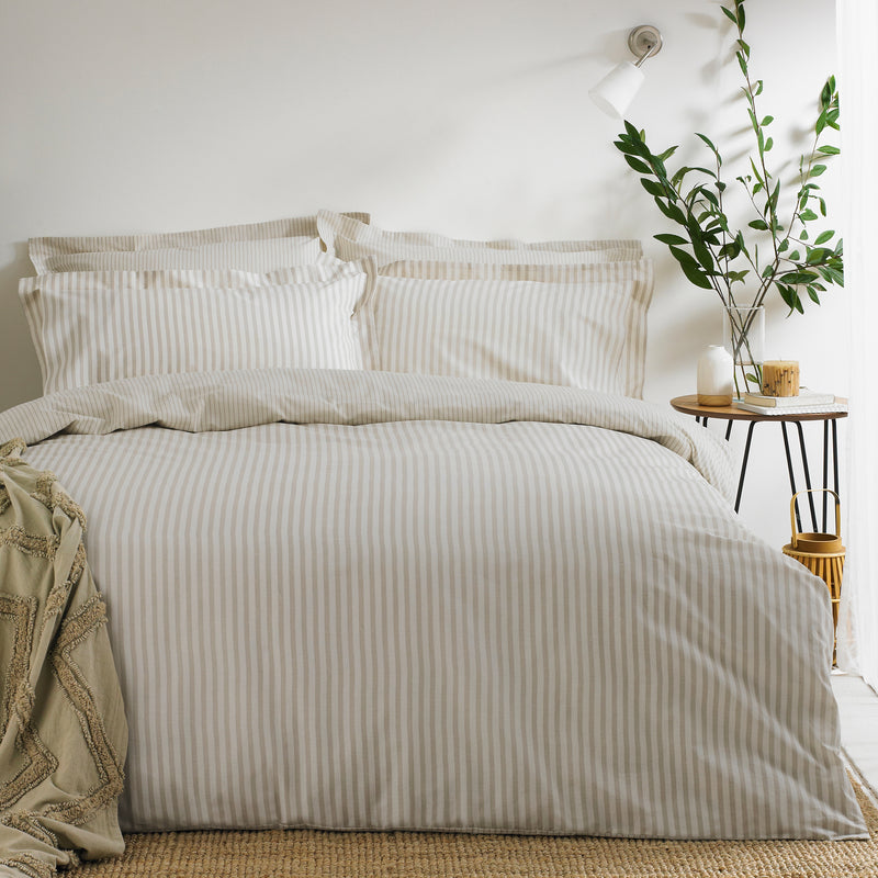 Hebden Beige Mélange Stripe 100% Cotton Duvet Cover Set | Natural | Yard – Riva Home