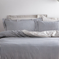 Hebden Stripe 100% Cotton Duvet Cover Set Navy